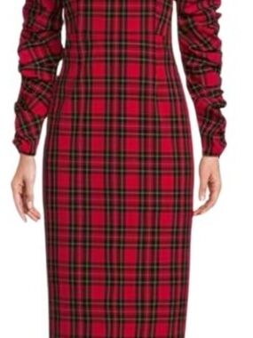 Antonio Melani Elena Plaid Puff Sleeve Midi Dress